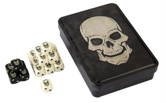 Skull Dice Tin (15 Bone dice 5 Black dice)